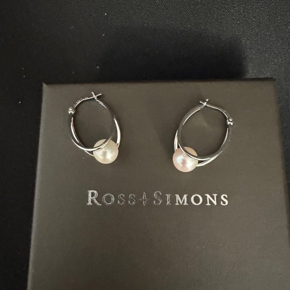 New Ross Simons 8-9mm Cultured Pearl Double-Hoop Earrings in Sterling Silver. 1"